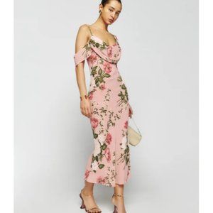 NWOT Reformation Reya Dress in Rose Garden Pink Floral Midi